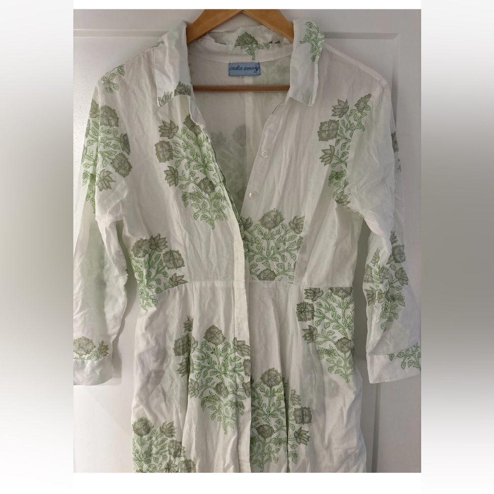 Julia Amory White and Green Floral Shirt Dress
